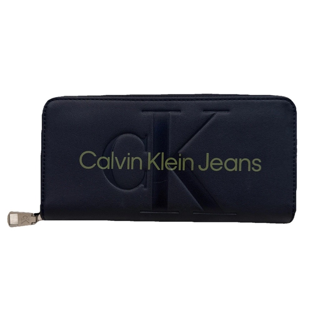NWOT Calvin Klein Jeans Long Wallet Black Women's Zip Around RDIF Logo